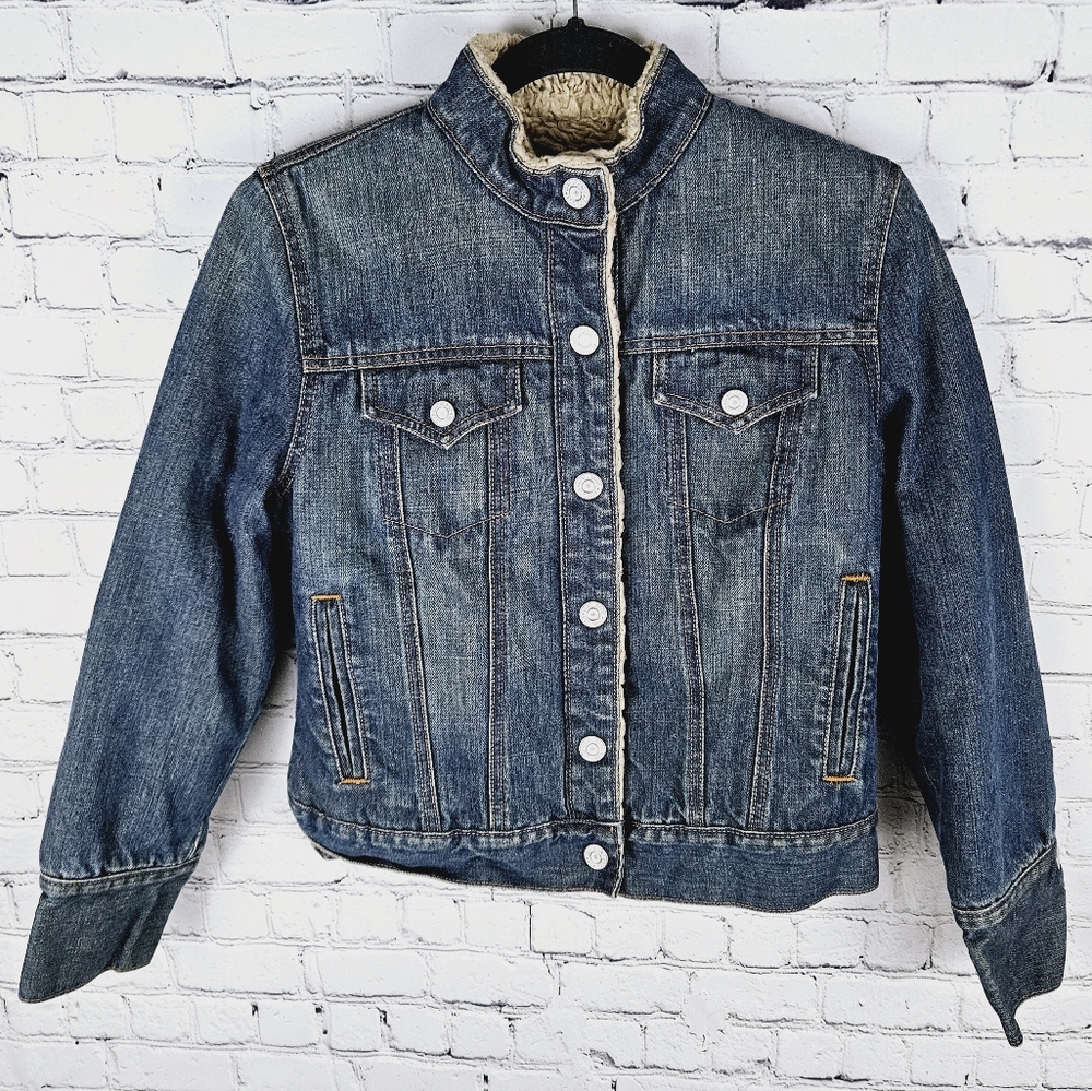 GAP | vintage 2003 snap button close sherpa/plush lined denim jean jacket